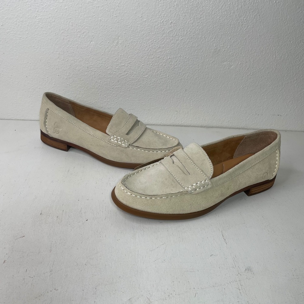 Born Suede Penny Loafers Womens 11 M Cream Beige Slip On Shoes BR0017879